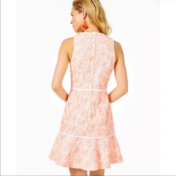 Lilly Pulitzer ~ new ~ Ellen Flounce Dress in Cantaloupe Lasercut Dot in size 4 - Picture 13 of 14